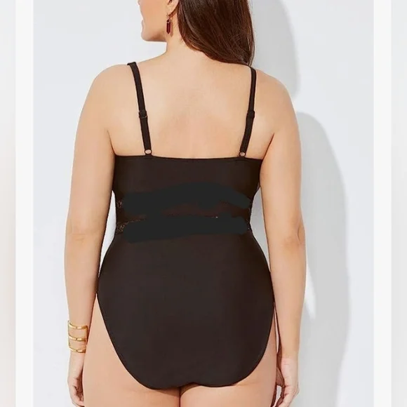 DACI V-Neck Crochet Picou Lace Insert Bathing Suit Swimsuit Curvy Plus NWT - Picture 9 of 13